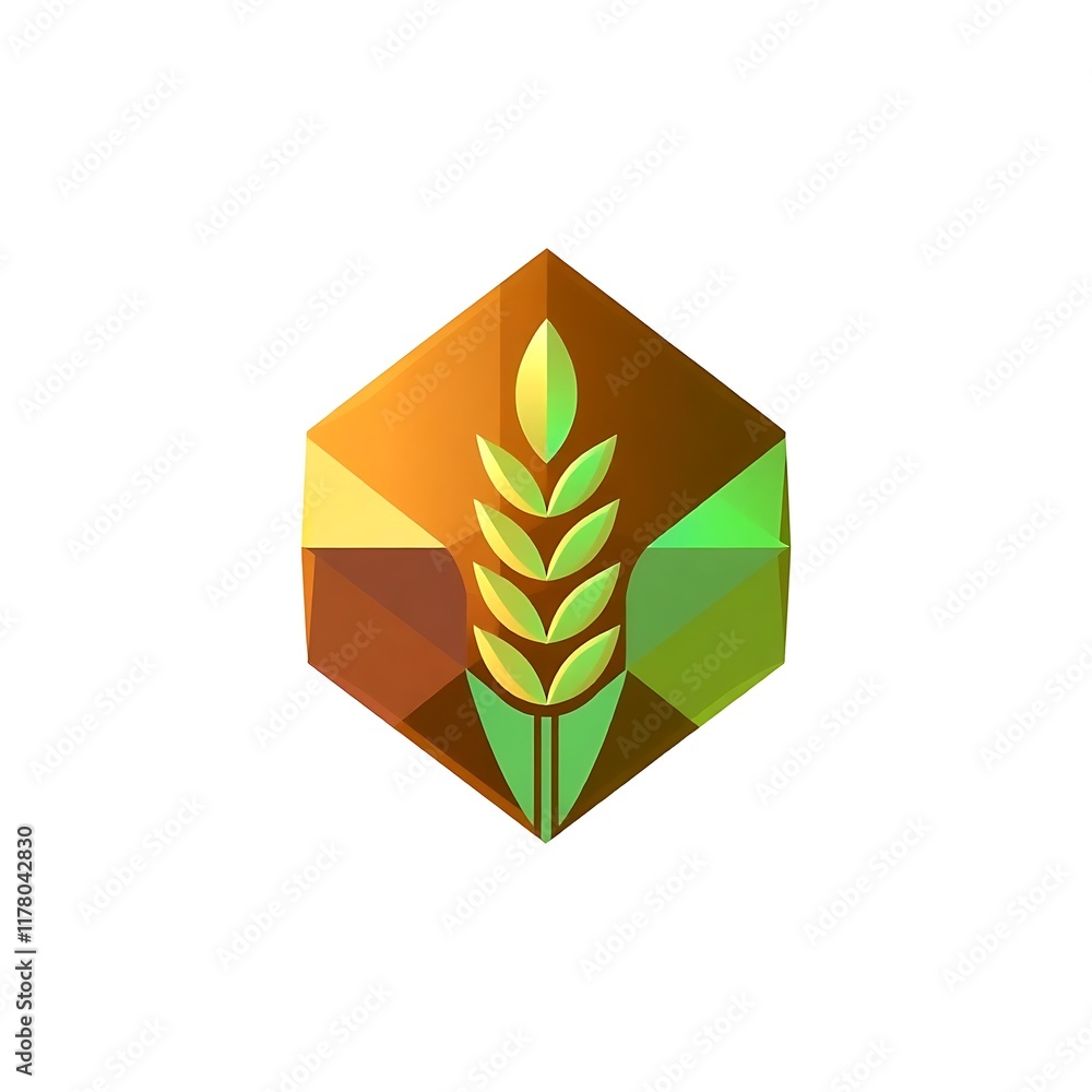 Wheat Hexagon Logo: A modern, abstract logo design featuring a wheat stalk inside a geometric hexagon shape. The logo utilizes a vibrant color palette of green and brown, symbolizing growth, harvest. Wheat Hexagon Logo: A modern, abstract logo design featuring a wheat stalk inside a geometric hexagon shape. The logo utilizes a vibrant color palette of green and brown, symbolizing growth, harvest.