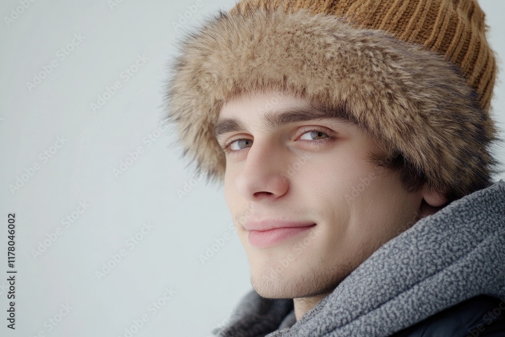A fashionable man exudes confidence in his stylish winter outfit, complete with a fur-lined hat and warm clothing, perfect for chilly weather A fashionable man exudes confidence in his stylish winter outfit, complete with a fur-lined hat and warm clothing, perfect for chilly weather