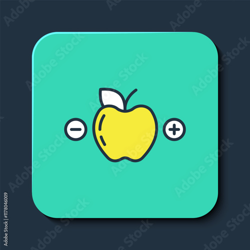Filled outline Calorie calculator icon isolated on isolated on blue background. Calorie count. Diet. Weight loss. Portion control. Healthy eating. Dietary nutrition. Turquoise square button. Vector
