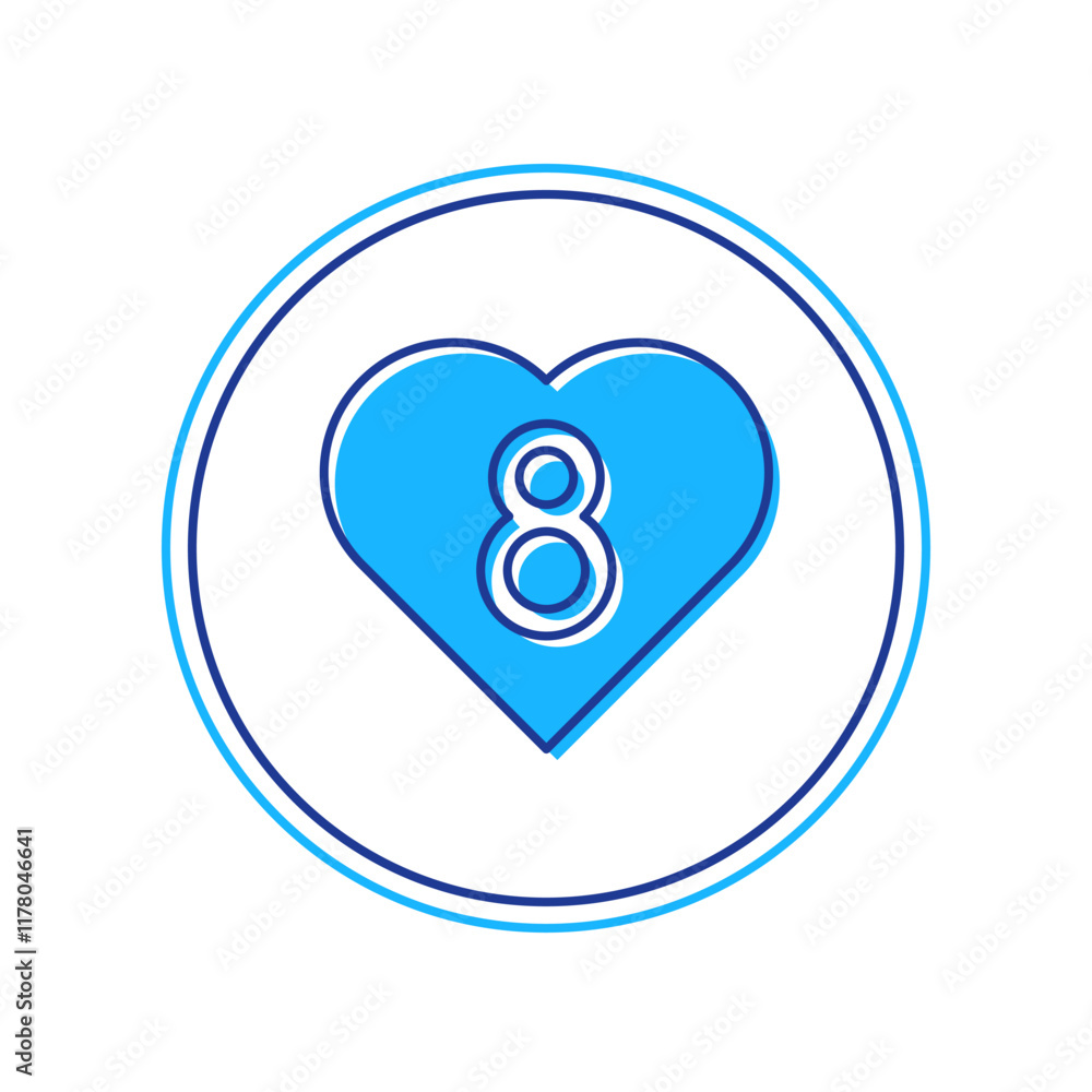 Filled outline Heart with 8 March icon isolated on white background. Romantic symbol linked, join, passion and wedding. Happy Women Day. Vector Filled outline Heart with 8 March icon isolated on white background. Romantic symbol linked, join, passion and wedding. Happy Women Day. Vector