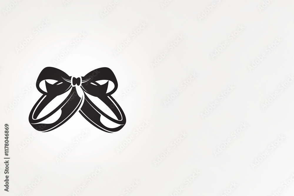 Naklejka premium Icône minimaliste en noir et blanc représentant deux bagues de mariage entrelacées avec nœuds papillon et diamant, symbole d’union, d’amour et de célébration romantique avec espace négatif copyspace