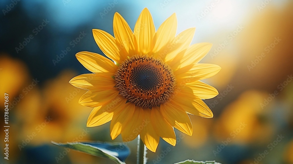 Fototapeta premium A Single Sunflower Basking In Bright Sunlight