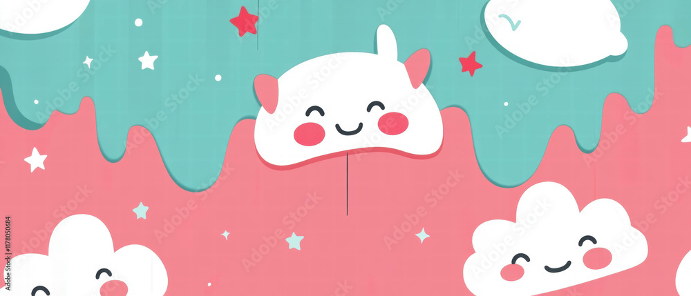 Cute banner background featuring colorful clouds and whimsical designs for cheerful themes Cute banner background featuring colorful clouds and whimsical designs for cheerful themes