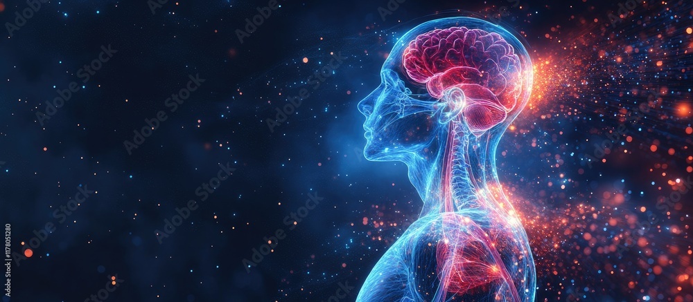 Fototapeta premium Human Brain Anatomy: A 3D Digital Rendering of the Nervous System