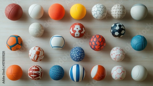 A Collection of Various Sports Balls on a Wooden Background photo