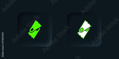 Green Rubber flippers for swimming icon isolated on black background. Diving equipment. Extreme sport. Diving underwater equipment. Black square button. Vector