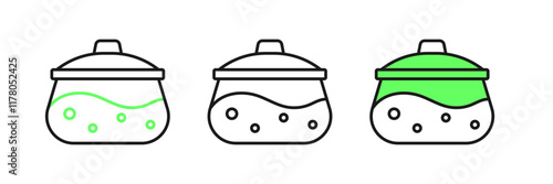 Set line Cooking pot icon isolated on white background. Boil or stew food symbol. Vector