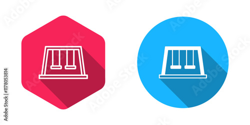 Filled and outline Swings for kids summer games on playground icon isolated with long shadow background. Outdoor entertainment equipment. Vector
