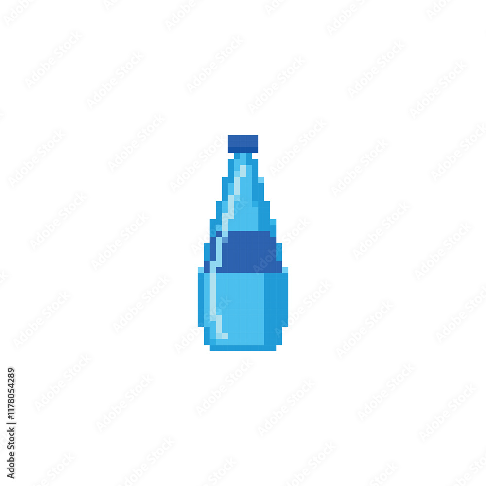 Fototapeta premium Pixel water bottle icon. Retro pixel icon plastic water bottle minimal drink hydration container digital illustration