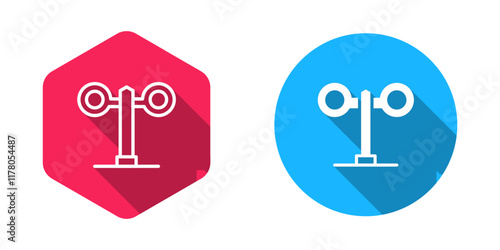 Filled and outline Train traffic light icon isolated with long shadow background. Traffic lights for the railway to regulate the movement of trains. Vector