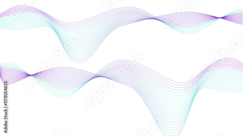Vector curvy abstract line art wavy flowing dynamic tropical blue white background in concept music or sound, wave, wind, information flow