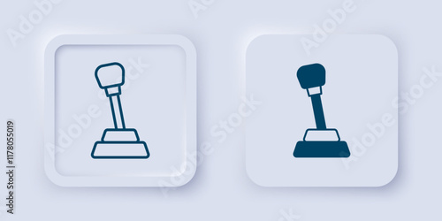 Filled and outline Gear shifter icon isolated on grey background. Manual transmission icon. Square button. Vector