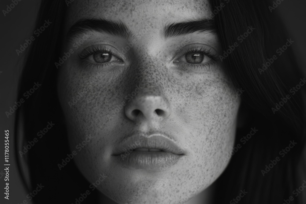 psychological black and white close-up portrait of young freckled woman psychological black and white close-up portrait of young freckled woman
