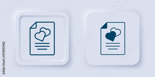 Filled and outline Marriage contract icon isolated on grey background. Wedding certificate. Square button. Vector
