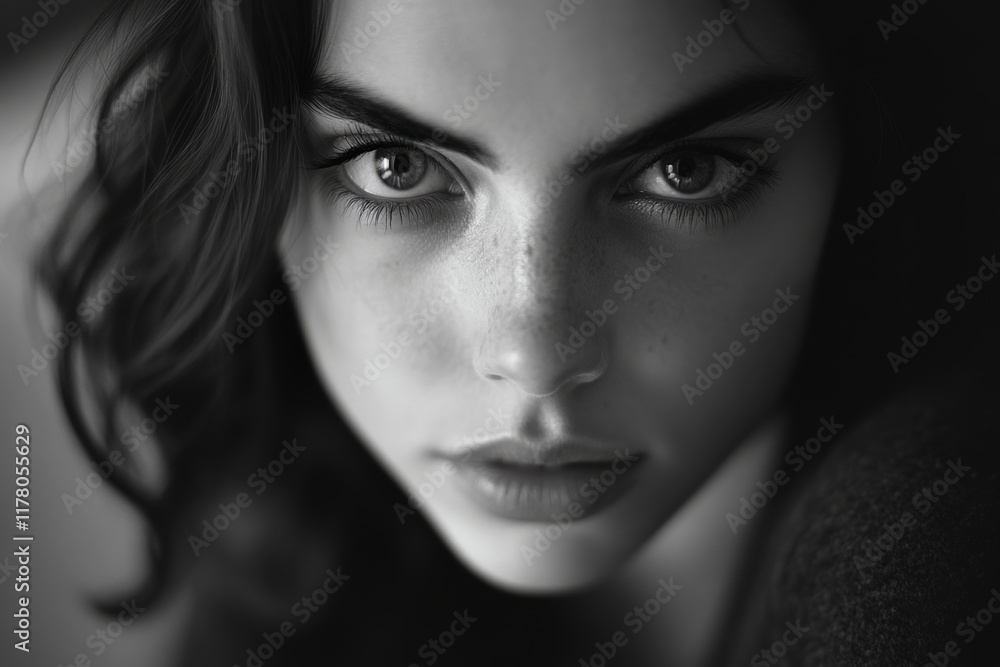 psychological black and white close-up portrait of young woman psychological black and white close-up portrait of young woman