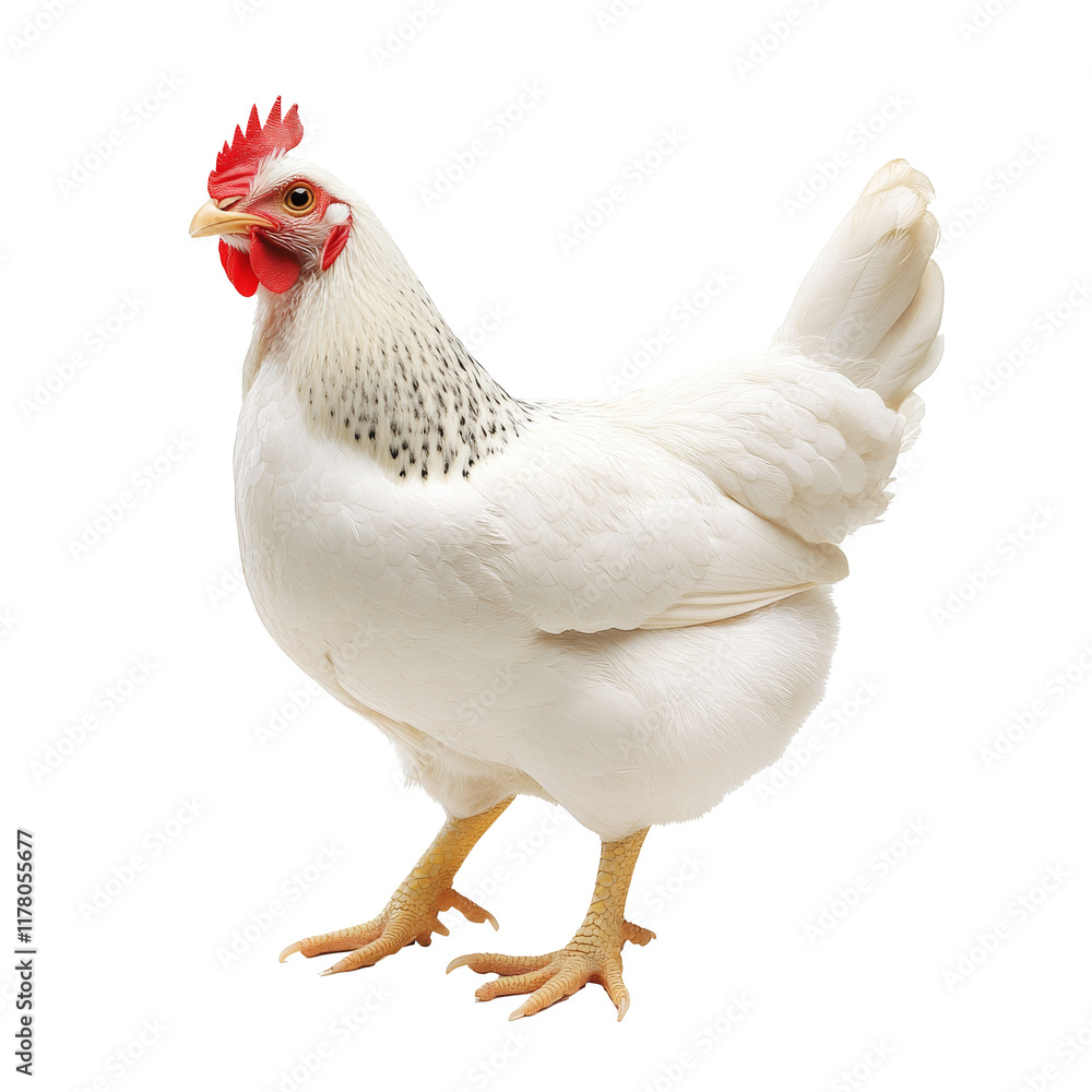 Fototapeta premium White chicken standing on a flat surface