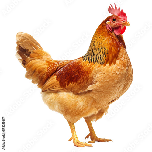 Colorful hen standing proudly on display photo