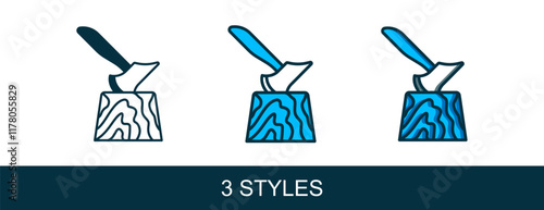 Filled outline Wooden axe in stump icon isolated on white background. Lumberjack axe. Axe stuck in wood. Chopping wood. Vector