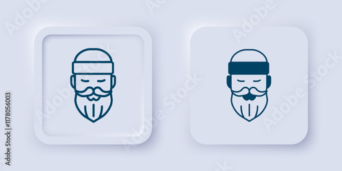 Filled and outline Bearded lumberjack man icon isolated on grey background. Square button. Vector