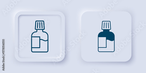 Filled and outline Mouthwash plastic bottle icon isolated on grey background. Liquid for rinsing mouth. Oralcare equipment. Square button. Vector