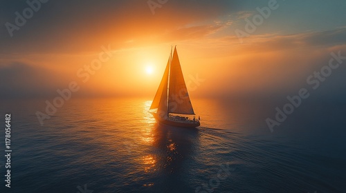 Sailboat sailing on the ocean during sunset