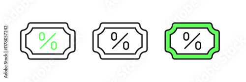 Set line Discount percent tag icon isolated on white background. Shopping tag sign. Special offer sign. Discount coupons symbol. Vector