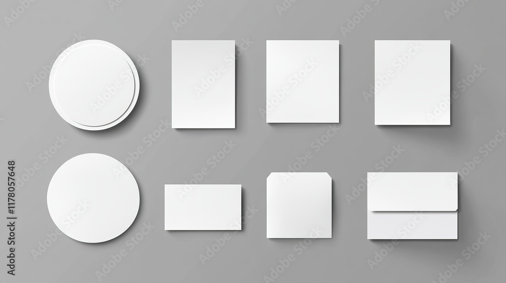 White stickers, glued paper patches and adhesive tapes with wrinkles. Vector realistic set of blank circle and rectangular sticky tags and labels with folds isolated on gray background White stickers, glued paper patches and adhesive tapes with wrinkles. Vector realistic set of blank circle and rectangular sticky tags and labels with folds isolated on gray background
