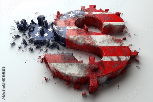 Zerfallenes US-Dollar-Symbol mit amerikanischer Flagge photo