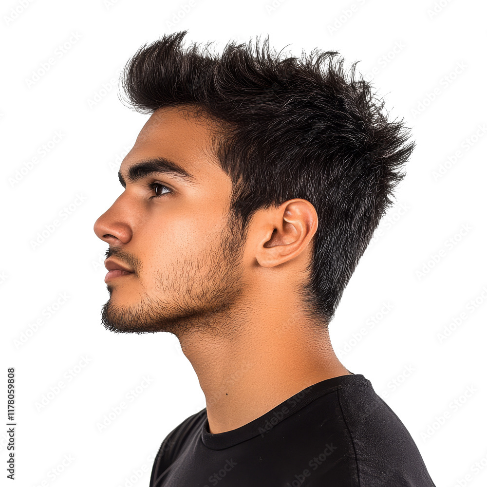 Fototapeta premium Young man with stylish hair in profile view