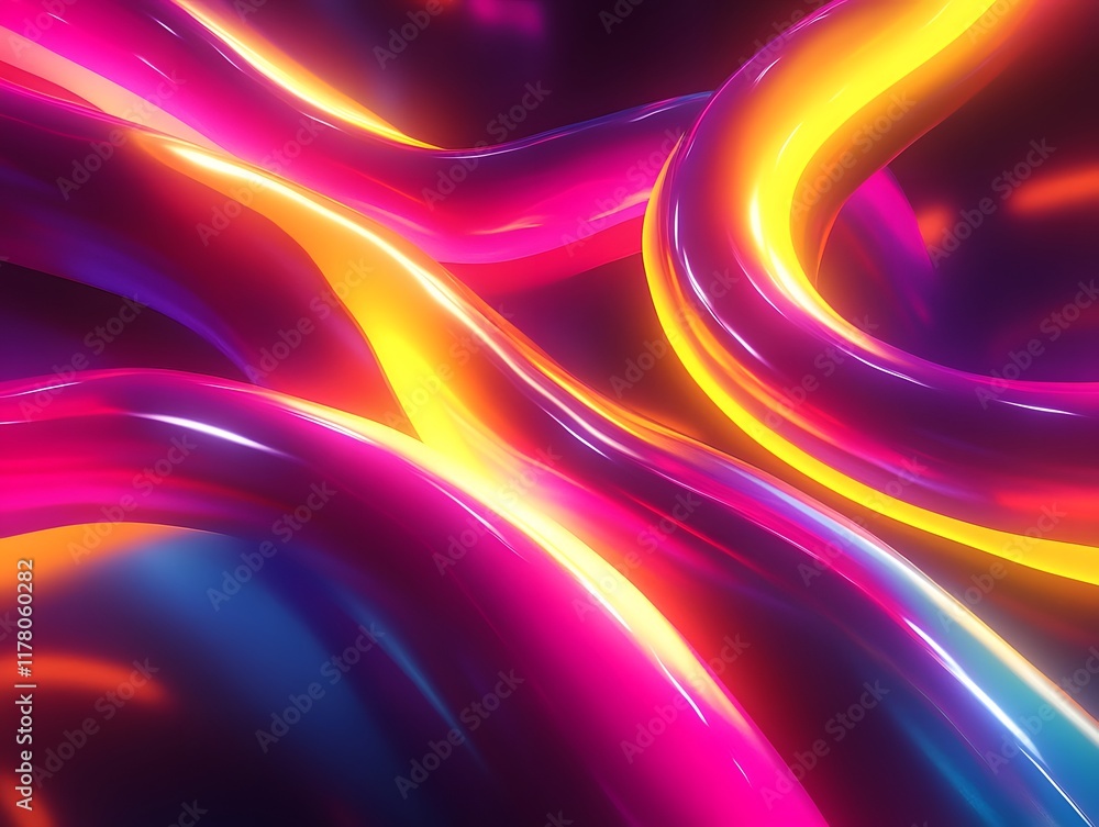 Fototapeta premium Neon colored flowing lines in an abstract futuristic