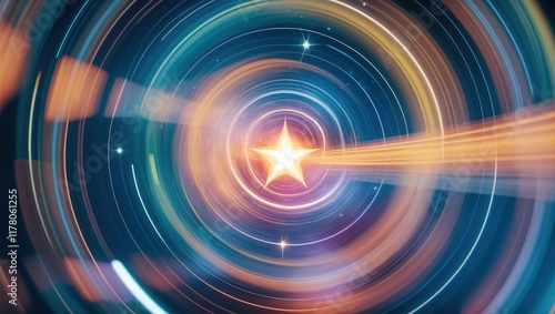 Dynamic cosmic vortex with bright star, perfect for futuristic themes.
