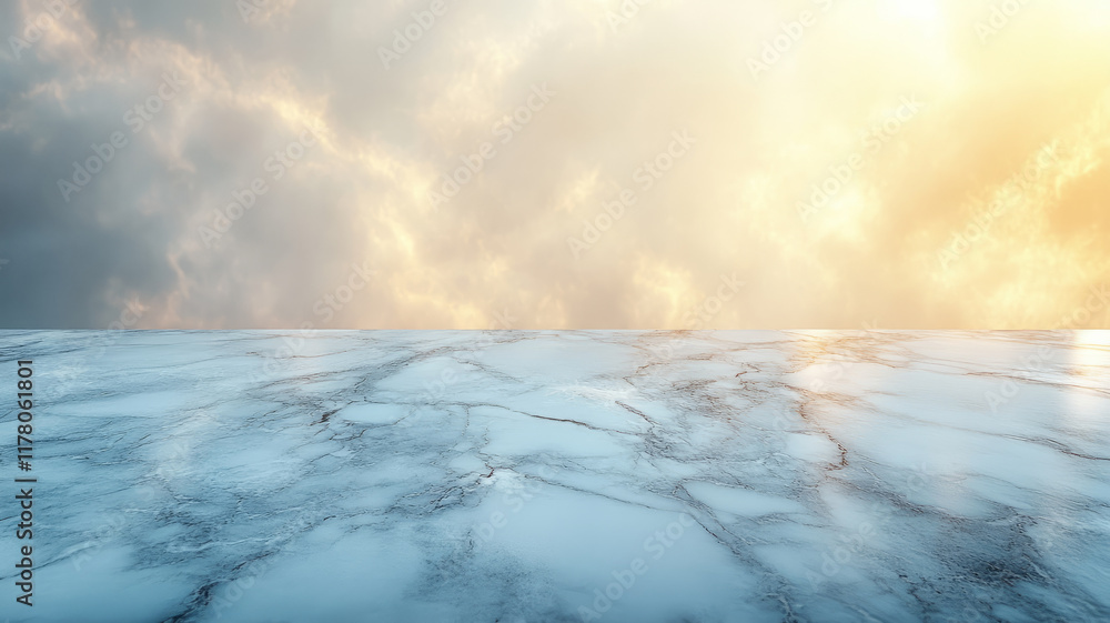 Marble floor with dramatic sunset sky above. Marble floor with dramatic sunset sky above.