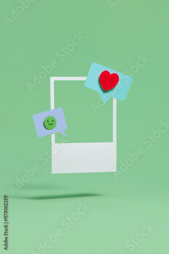 Creative Social Media Icons with Heart and Smile on Green Backgr photo