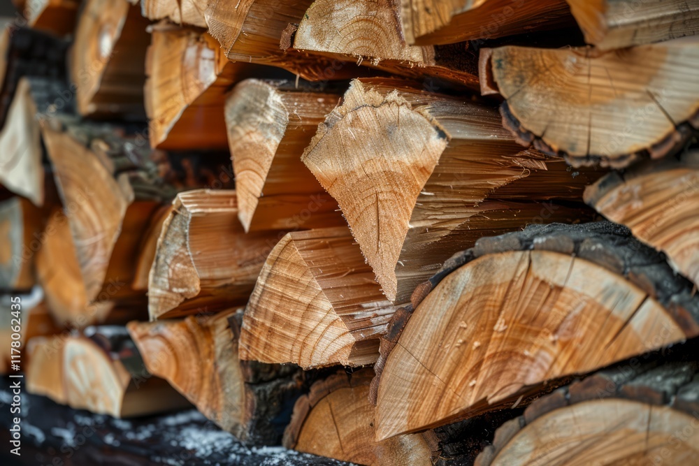 Fototapeta premium Photo of Big stack of chopped firewood outdoors. Background texture for backdrops or mapping