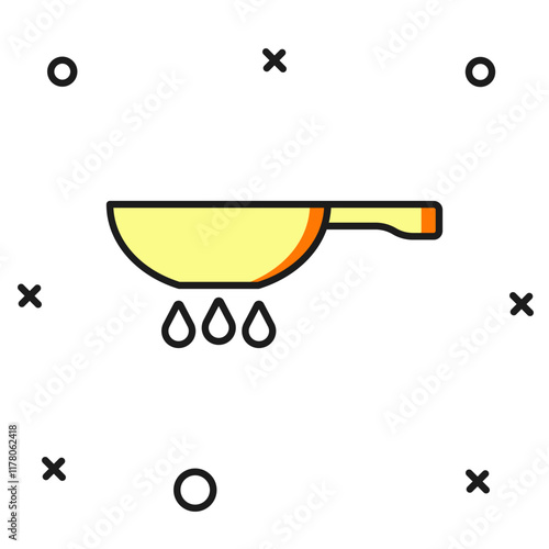 Filled outline Frying pan on fire icon isolated on white background. Fry or roast food symbol. Flat filled outline style with shadow. Vector