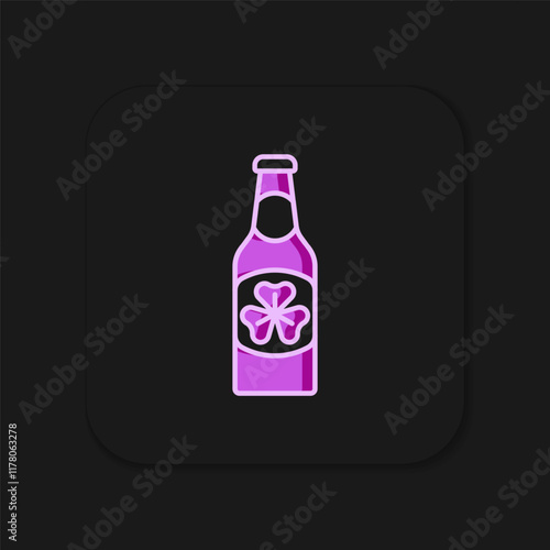 Filled outline Beer bottle with clover trefoil leaf icon isolated on black background. Happy Saint Patricks day. National Irish holiday. Flat filled outline style with shadow. Vector