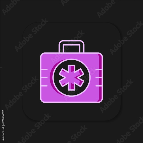 Filled outline First aid kit icon isolated on black background. Medical box with cross. Medical equipment for emergency. Healthcare concept. Flat filled outline style with shadow. Vector