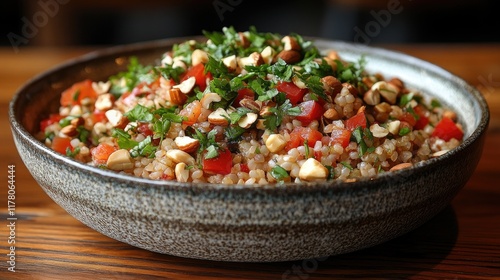 Delicious nutty grain salad with tomatoes and herbs