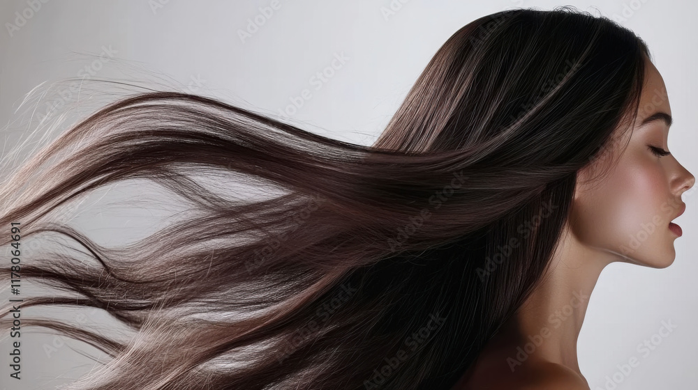 Elegant hair flow in studio shot for shampoo advertisement Elegant hair flow in studio shot for shampoo advertisement