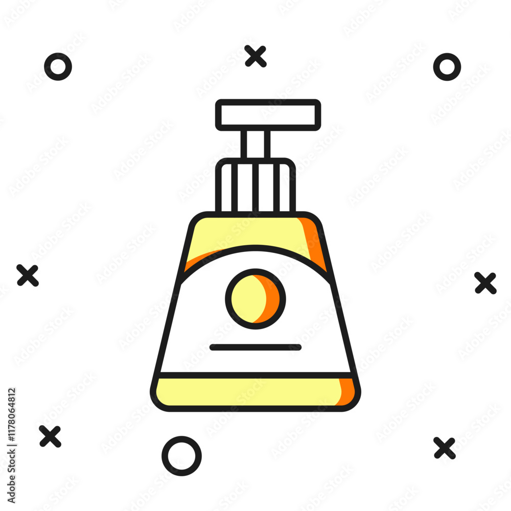 Obraz premium Filled outline Cream or lotion cosmetic tube icon isolated on white background. Body care products for woman. Flat filled outline style with shadow. Vector