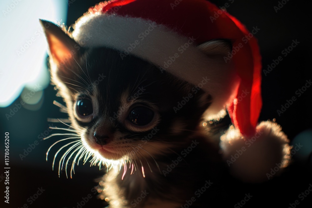 A small kitten dressed as Santa Claus for the holiday season, perfect for winter-themed or Christmas-related uses A small kitten dressed as Santa Claus for the holiday season, perfect for winter-themed or Christmas-related uses