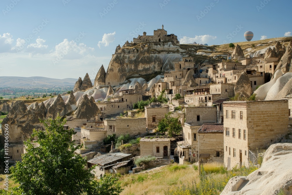 Fototapeta premium Breathtaking cappadocia hot air balloons over ancient cave city in turkey s stunning landscape