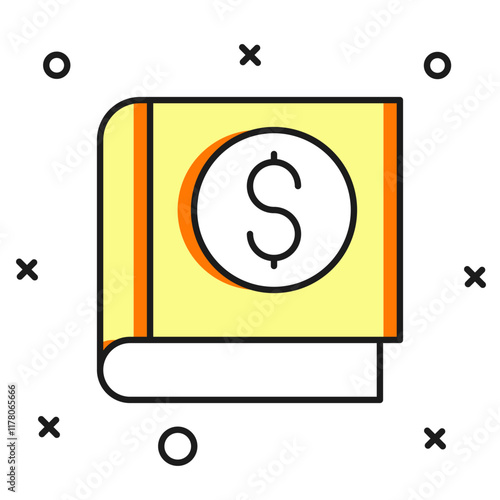 Filled outline Financial book icon isolated on white background. Flat filled outline style with shadow. Vector