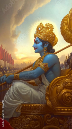 Krishna as a Teacher Guiding Arjuna on the Battlefield During the Bhagavad Gita Teachings