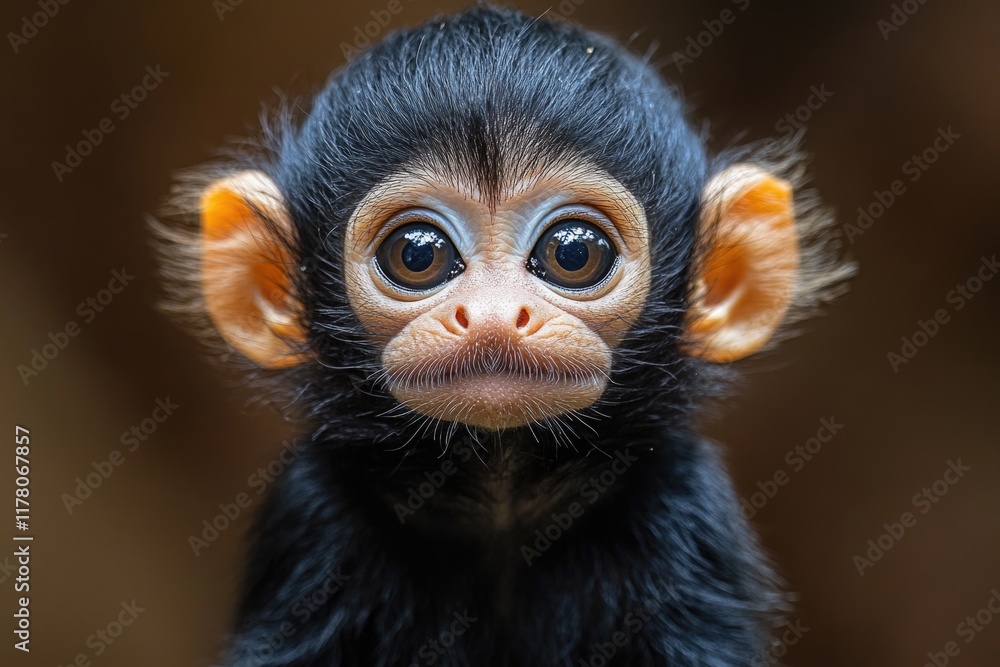 Fototapeta premium Close-up shot of a monkey's face with large eyes, ideal for illustrating primate features or animal-related designs