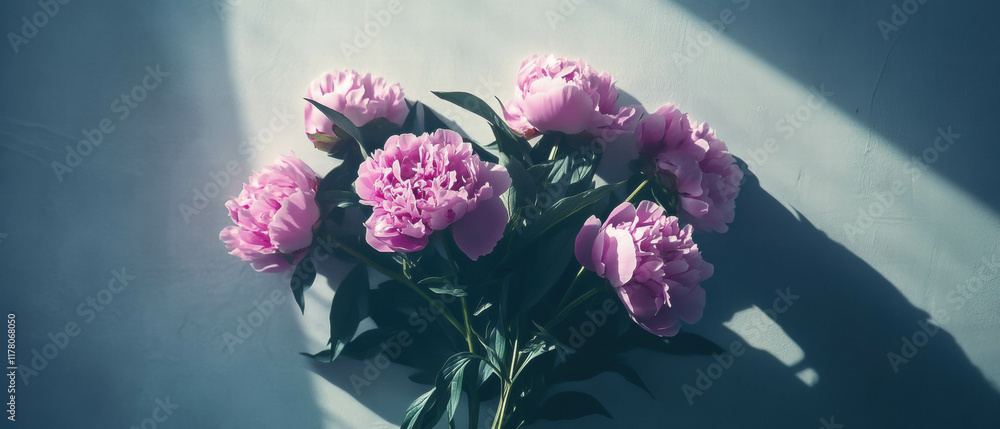 Fototapeta premium Freshly opened peonies basking in bright sunlight capturing nature's vibrant beauty