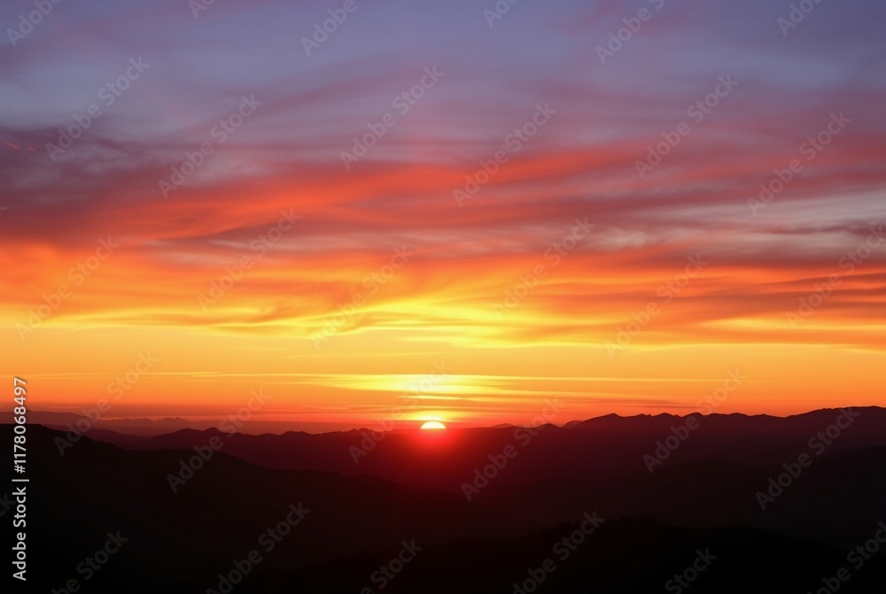 Stunning Sunset Over Mountain Range with Vibrant Sky Colors Stunning Sunset Over Mountain Range with Vibrant Sky Colors