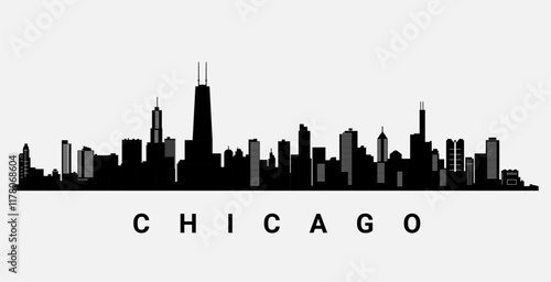 Chicago skyline silhouette background. Minimalist design Chicago skyline black buildings city urban landmark cityscape.