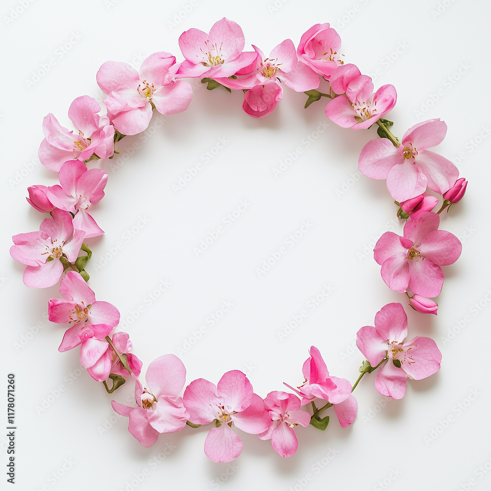 Frame of pink flowers on white background. Flat lay, top view Frame of pink flowers on white background. Flat lay, top view