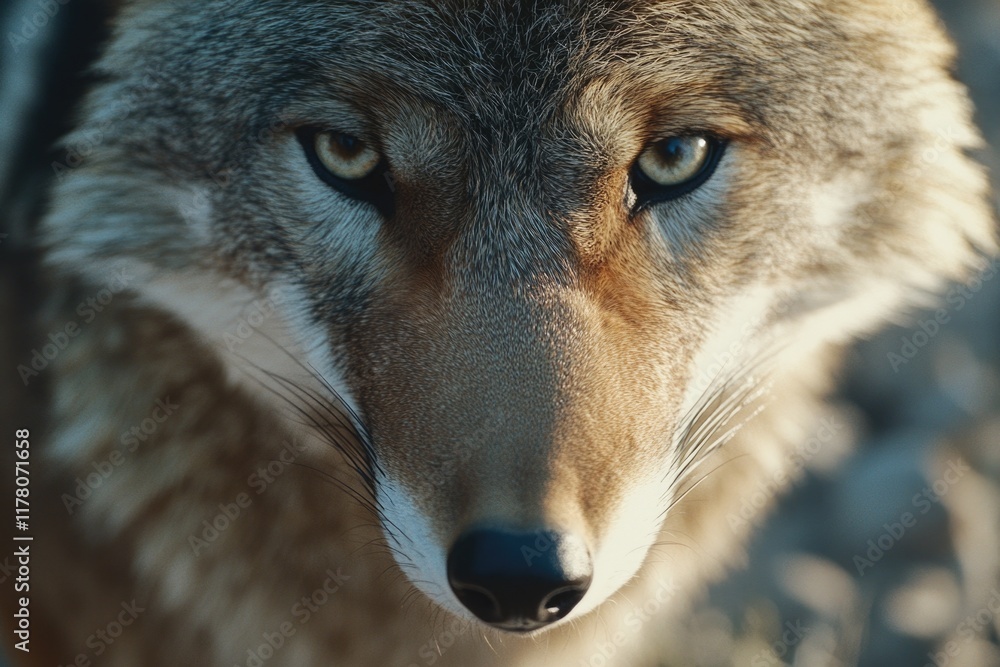 Obraz premium A close-up shot of a wolf's face with a blurred background